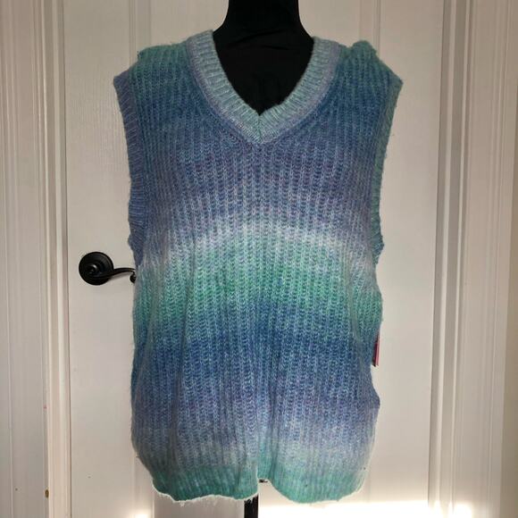 Riley & Rae Women's Tie-Dye V-Neck‎ Sweater Vest Knit Blue Size XL NWT - Picture 1 of 8